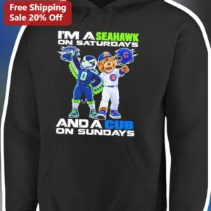 I'M A SEAHAWK ON SATURDAYS AND A CUB ON SUNDAYS Hoodie available at our Los Angeles warehouse