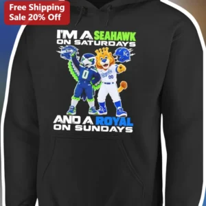 I'M A SEAHAWK ON SATURDAYS AND A ROYAL ON SUNDAYS Hoodie available at our Los Angeles warehouse