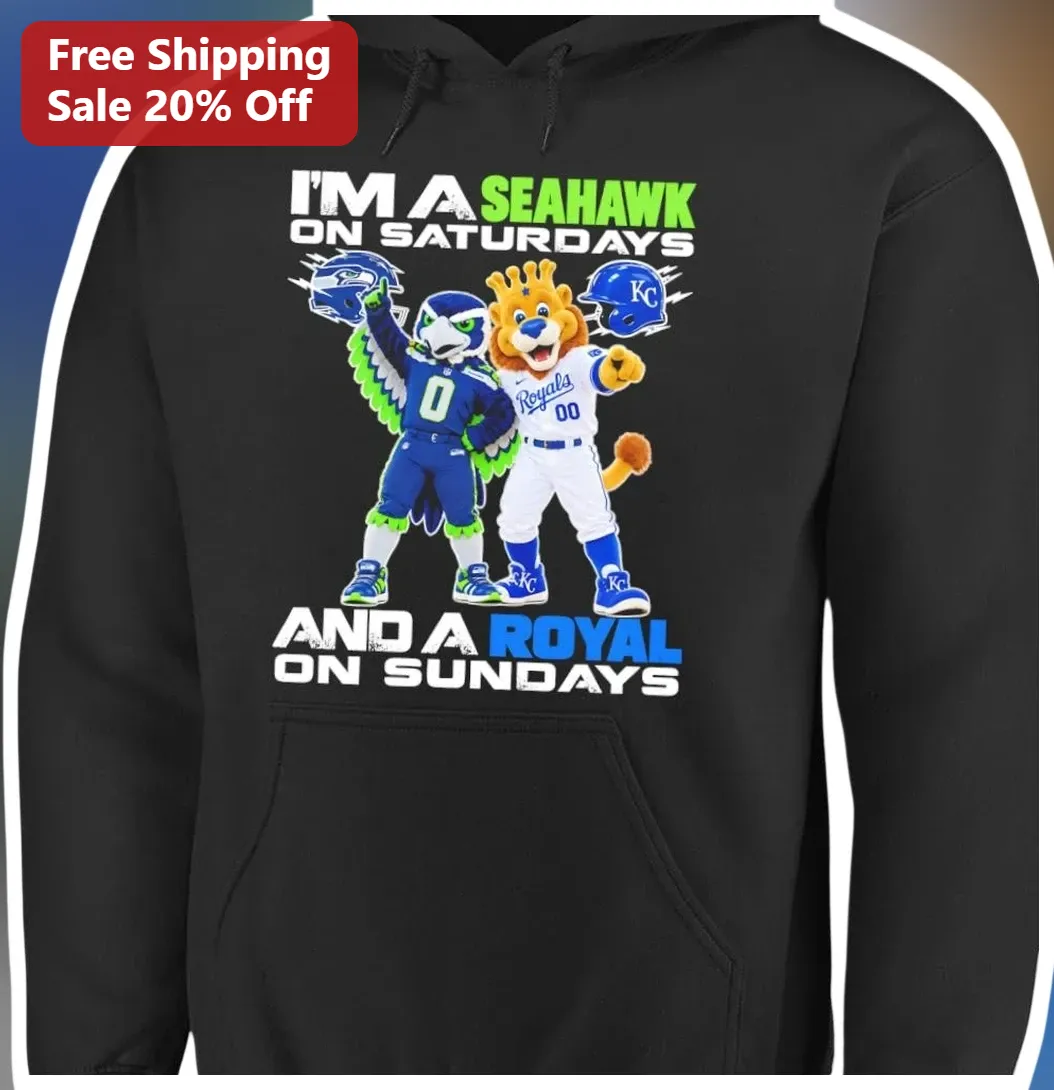 I'M A SEAHAWK ON SATURDAYS AND A ROYAL ON SUNDAYS Hoodie available at our Los Angeles warehouse