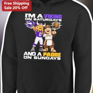 I'M A VIKING ON SATURDAYS AND A PADRE ON SUNDAYS Hoodie Funny Priest Viking Gift available at our Los Angeles warehouse