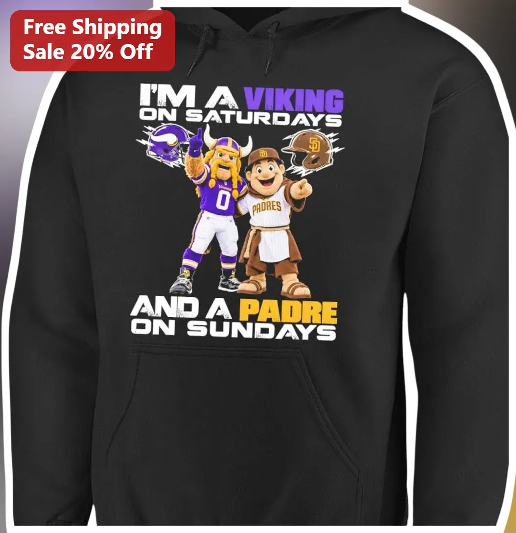 I'M A VIKING ON SATURDAYS AND A PADRE ON SUNDAYS Hoodie Funny Priest Viking Gift available at our Los Angeles warehouse