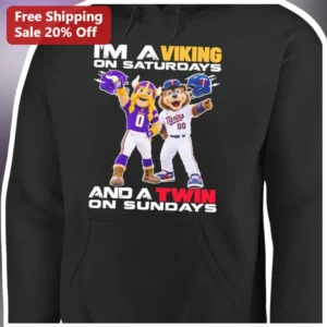 I'M A VIKING ON SATURDAYS AND A TWIN ON SUNDAYS Hoodie Funny Twin Gift for Minnesota Vikings and Twi available at our Los Angeles warehouse