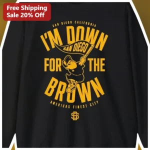I'M DOWN FOR THE BROWN Long Sleeve Tee San Diego State Aztecs Vintage Collegiate Style available at our Los Angeles warehouse