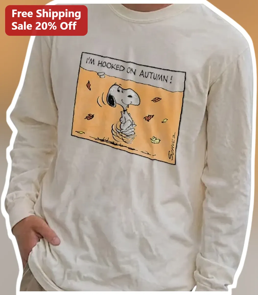 I'M HOOKED ON AUTUMN! Snoopy Peanuts Long Sleeve Tee available at our Los Angeles warehouse