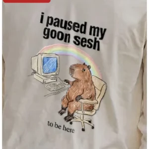 I Paused My Goon Sesh To Be Here Capybara Meme Graphic Tee available at our Los Angeles warehouse