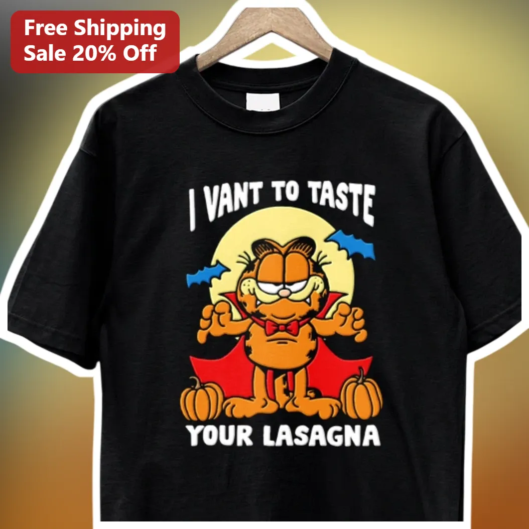 I Want To Taste Your Lasagna Vampire Garfield Halloween Tee — Los Angeles I Want To Taste Your Lasagna Vampire Garfield Halloween Tee Funny Cat Lover Gift available at our Los Angeles warehouse