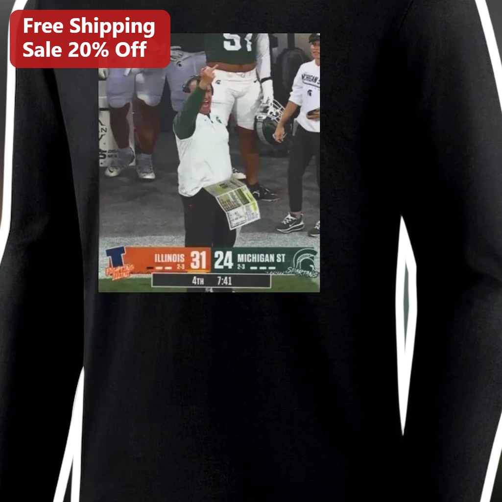 Illinois 31 Michigan St 24 Long Sleeve Shirt Bret Bielema Celebration College Football Game Score So available at our Los Angeles warehouse