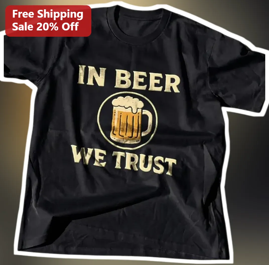In Beer We Trust Vintage Retro Bar Sign Graphic Tee for Beer — Los Angeles In Beer We Trust Vintage Retro Bar Sign Graphic Tee for Beer Lovers available at our Los Angeles warehouse