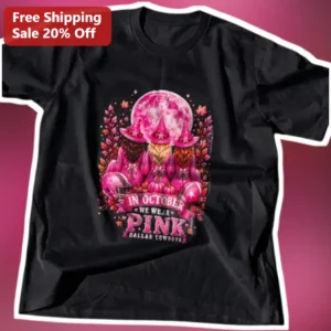 In October We Wear Pink Dallas Cowboys Tee Breast Cancer Awareness Witch Football Shirt available at our Los Angeles warehouse
