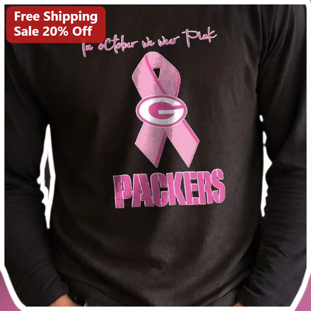 In October We Wear Pink Packers Long Sleeve Shirt Breast Can — Los Angeles In October We Wear Pink Packers Long Sleeve Shirt Breast Cancer Awareness NFL Football Gift available at our Los Angeles warehouse