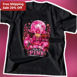 In October We Wear Pink Philadelphia Eagles Tee Breast Cancer Awareness Halloween Gift available at our Los Angeles warehouse