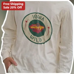 IOWA WILD Long Sleeve Shirt Vintage Retro Mountain Badge Hockey Fan Apparel available at our Los Angeles warehouse