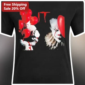 IT Pennywise Horror Movie Graphic Tee Stephen King Clown Shirt Halloween Gift available at our Los Angeles warehouse