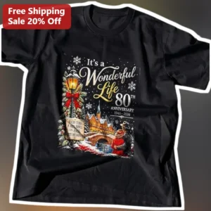 It's a Wonderful Life 80th Anniversary Tee 1946-2026 Vintage Holiday Movie Shirt available at our Los Angeles warehouse