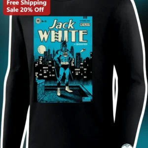 Jack White Long Sleeve Tee Vintage Comic Book Superhero Parody Rock Band Merch Gift for Men Women available at our Los Angeles warehouse