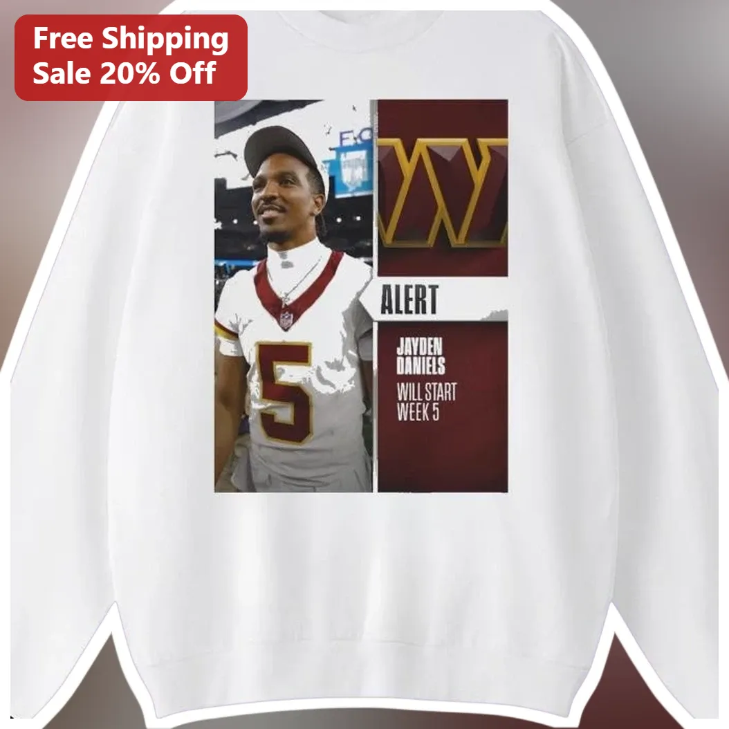 Jayden Daniels Alert Football Fan Tee Washington Commanders Quarterback Shirt available at our Los Angeles warehouse