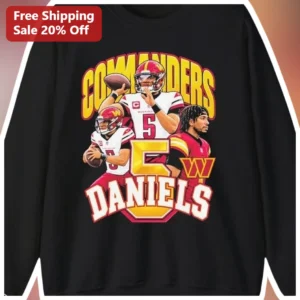 Jayden Daniels Washington Commanders Long Sleeve Tee NFL QB Fan Apparel available at our Los Angeles warehouse