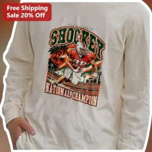Jeremy Shockey Miami Legend National Champion Vintage Long Sleeve Tee available at our Los Angeles warehouse