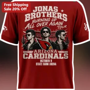Jonas Brothers Burning Up All Over Again Tour Arizona Cardinals Vintage Tee available at our Los Angeles warehouse