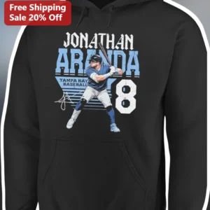Jonathan Aranda Tampa Bay Rays Baseball Hoodie #8 Vintage Distressed Fan Apparel available at our Los Angeles warehouse