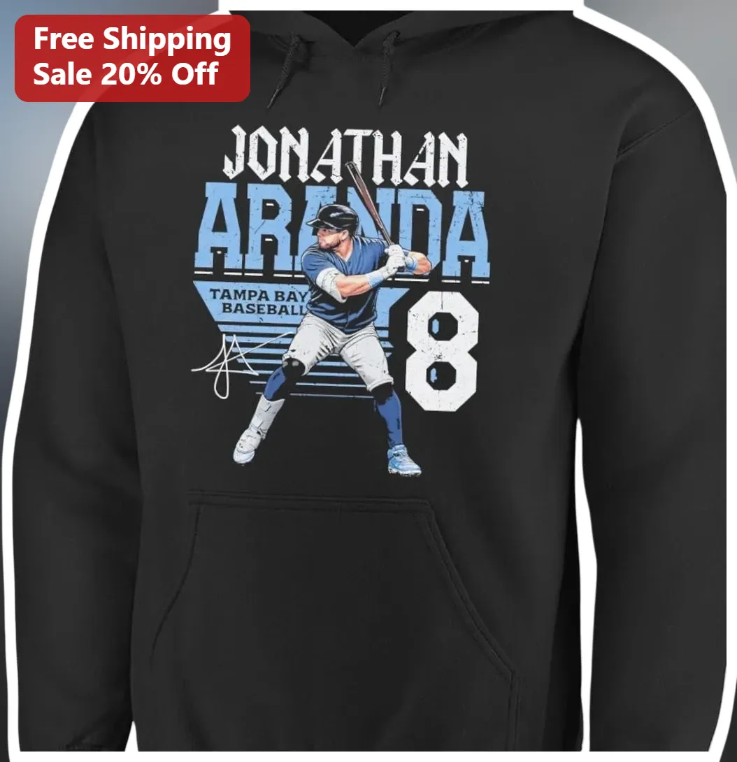 Jonathan Aranda Tampa Bay Rays Baseball Hoodie #8 Vintage Distressed Fan Apparel available at our Los Angeles warehouse