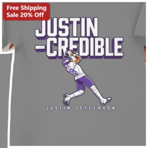 Justin Jefferson Justincible Vikings NFL Wide Receiver Tee available at our Los Angeles warehouse