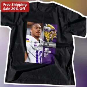 Justin Jefferson Out Week 4 Injury Alert Minnesota Vikings NFL Fan Tee available at our Los Angeles warehouse