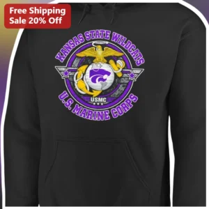 Kansas State Wildcats US Marine Corps Hoodie K-State Military Veteran Gift available at our Los Angeles warehouse