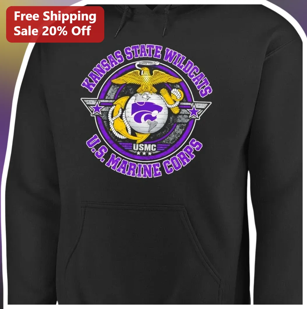 Kansas State Wildcats US Marine Corps Hoodie K-State Militar — Los Angeles Kansas State Wildcats US Marine Corps Hoodie K-State Military Veteran Gift available at our Los Angeles warehouse