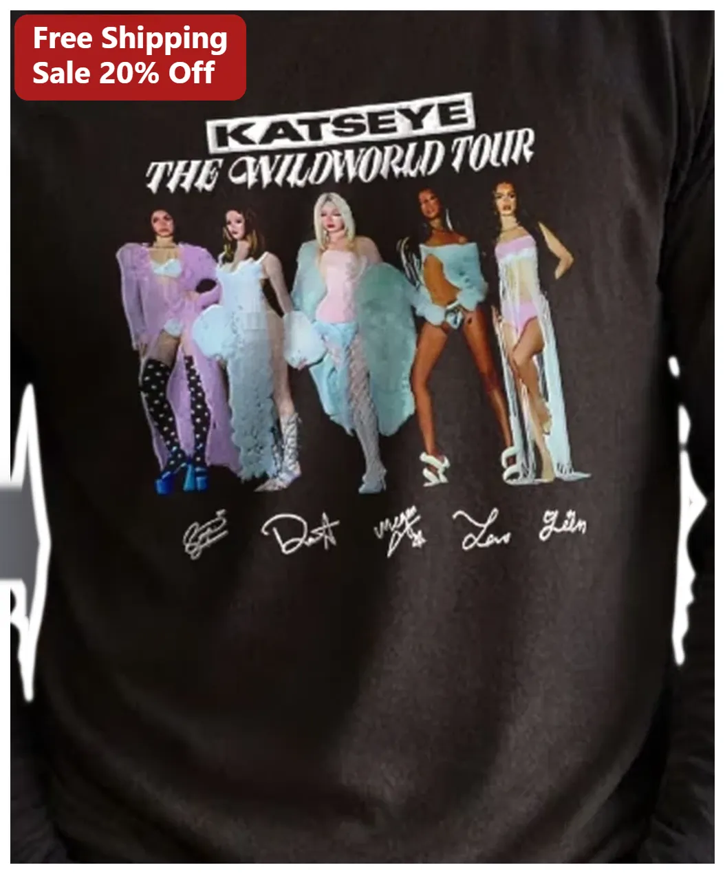 Katseye The Wildworld Tour Tee Fan Gift Concert Merch Black Graphic T-Shirt available at our Los Angeles warehouse