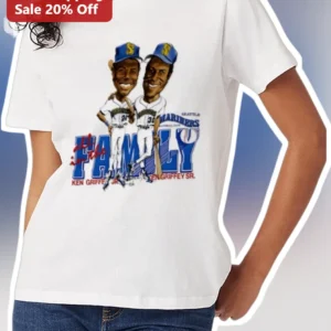 Ken Griffey Jr Sr All in the Family Baseball Tee Vintage Mariners Father Son Gift available at our Los Angeles warehouse