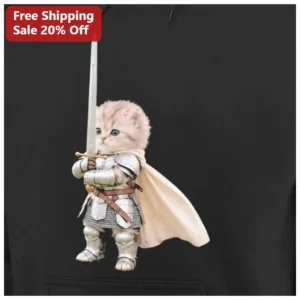 Knight Cat Armor Hoodie Cute Medieval Warrior Kitten Fantasy Gift for Cat Lovers available at our Los Angeles warehouse
