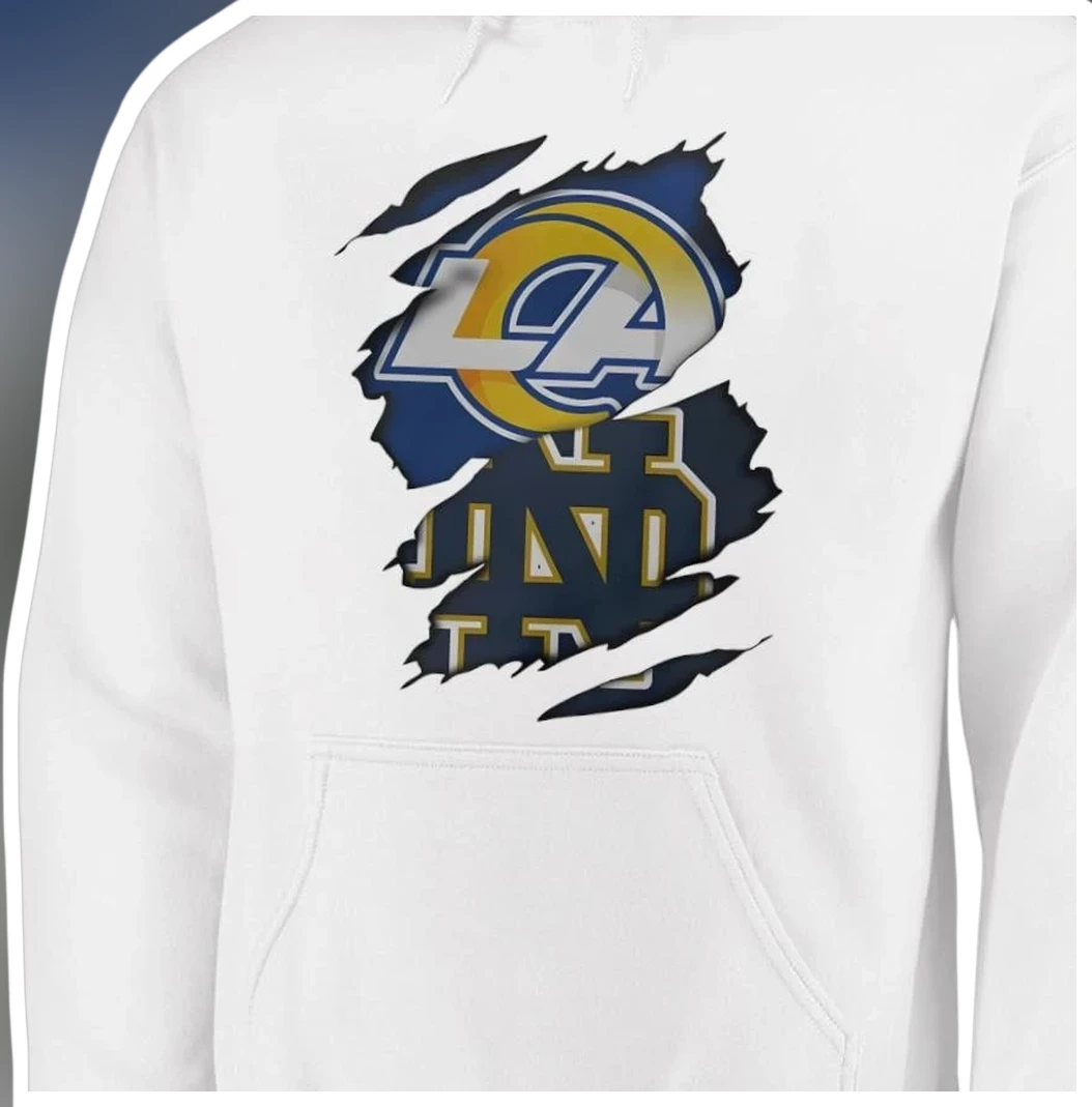 LA Dodgers Notre Dame Fighting Irish Ripped Paper Pullover Hoodie available at our Los Angeles warehouse