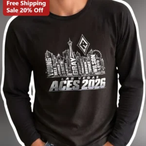 Las Vegas Aces 2026 Long Sleeve Tee WNBA Fan Apparel Personalized Roster Shirt available at our Los Angeles warehouse