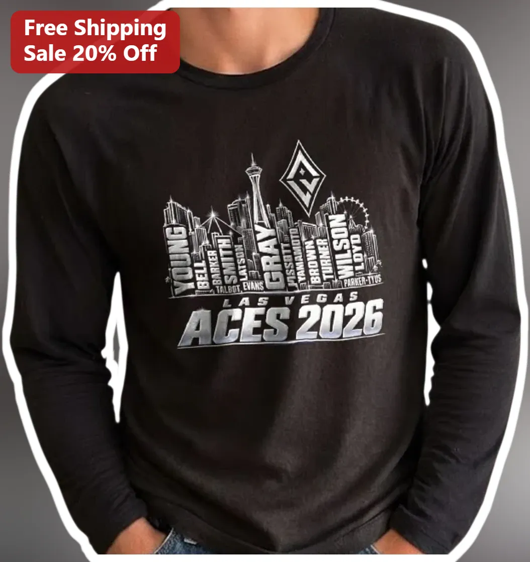 Las Vegas Aces 2026 Long Sleeve Tee WNBA Fan Apparel Personalized Roster Shirt available at our Los Angeles warehouse