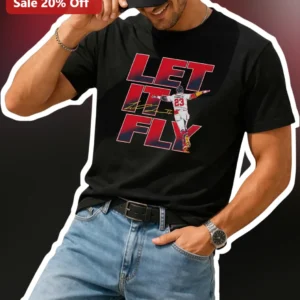 Let It Fly Tee Deion Sanders Signature Black Cotton Graphic T-Shirt for Men Sports Fans available at our Los Angeles warehouse
