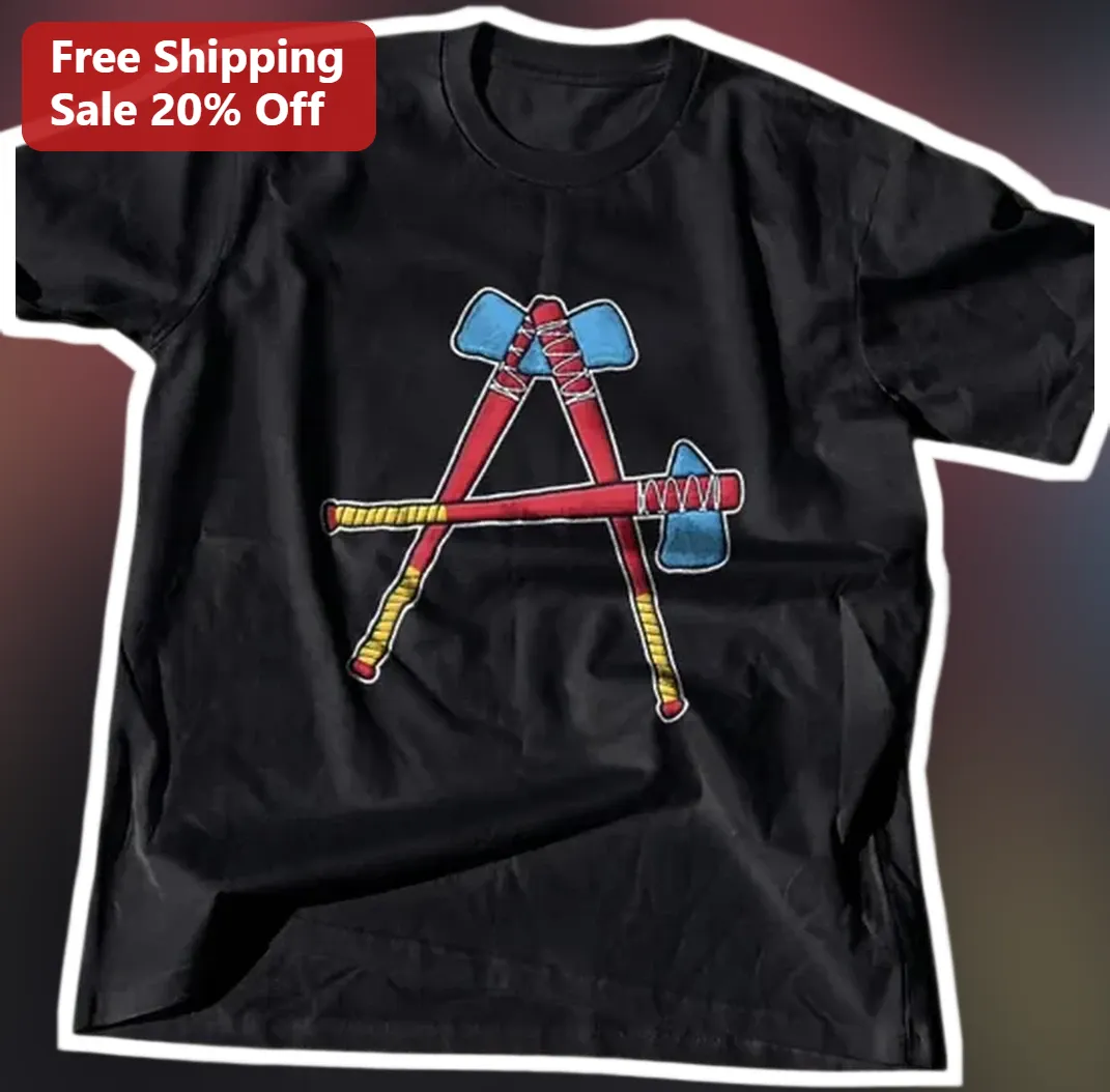 Letter A Made of Axes Graphic Tee for Lumberjacks and Alphabet Design Fans available at our Los Angeles warehouse