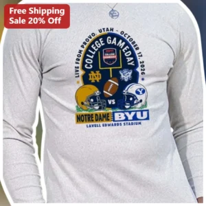 Live From Provo Utah Oct 17 2026 Notre Dame Vs BYU College Gameday Tee Lavell Edwards Stadium available at our Los Angeles warehouse