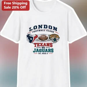 London Football Clash Texans vs Jaguars NFL Week 6 Tee Vintage Wembley Stadium Fan Apparel available at our Los Angeles warehouse