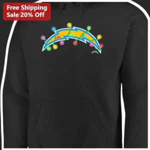 Los Angeles Chargers Christmas Lightning Bolt Pullover Hoodie NFL Holiday Fan Gift available at our Los Angeles warehouse