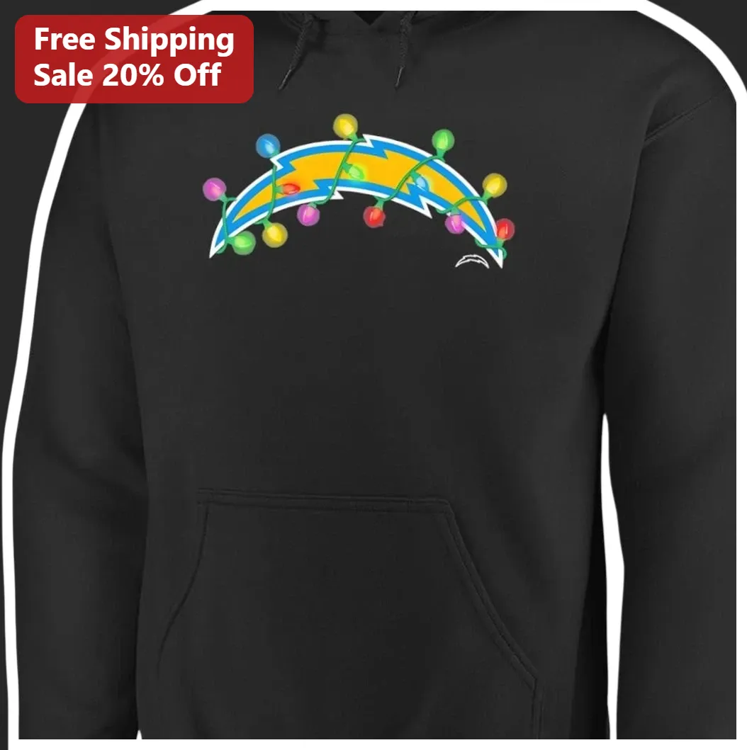 Los Angeles Chargers Christmas Lightning Bolt Pullover Hoodie NFL Holiday Fan Gift available at our Los Angeles warehouse