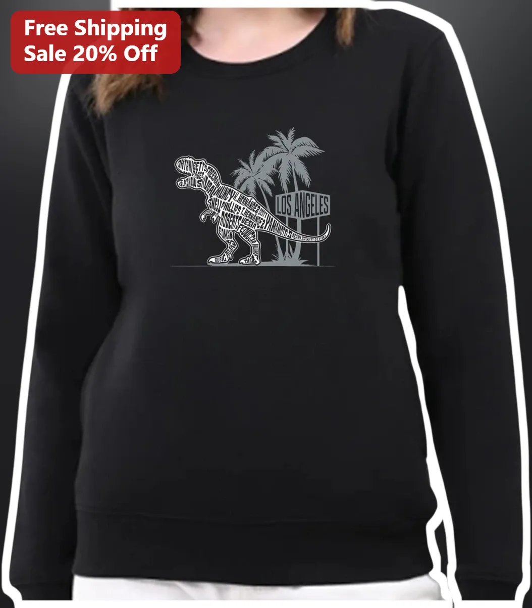 Los Angeles Dinosaur Typography Sweatshirt Personalized Name Gift for Family Trip available at our Los Angeles warehouse