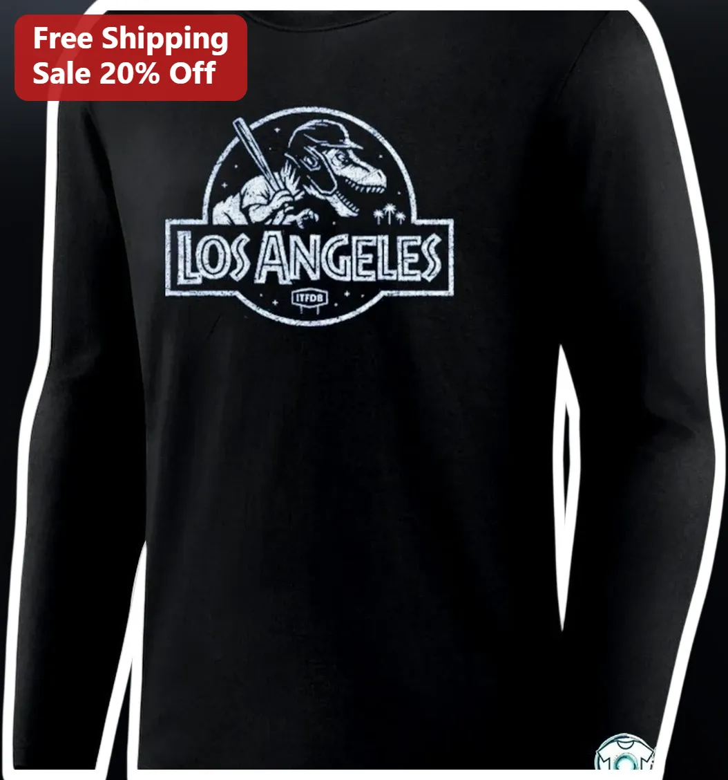 Los Angeles Long Sleeve Tee Vintage Jurassic Park Parody Dinosaur Baseball Shirt Gift available at our Los Angeles warehouse