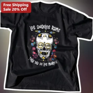 Los Angeles Rams Feliz Dia de Los Muertos Tee Sugar Skull Football Fan Gift available at our Los Angeles warehouse