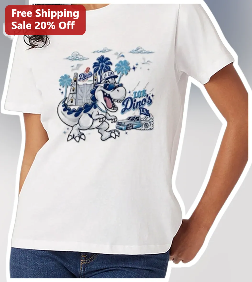 Los Dino's Retro Cartoon T-Rex Graphic Tee Funny Dinosaur Gi — Los Angeles Los Dino's Retro Cartoon T-Rex Graphic Tee Funny Dinosaur Gift available at our Los Angeles warehouse