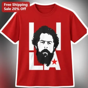 LU Raul Castro Stencil Portrait Graphic Tee Cuban Revolutionary Iconography Shirt available at our Los Angeles warehouse