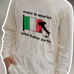 Made In America With Italian Parts Tee Italian American Heritage Graphic Shirt available at our Los Angeles warehouse