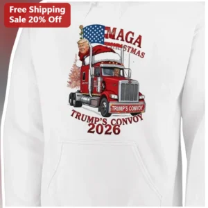 MAGA Christmas Trump's Convoy 2026 Graphic Hoodie for Men Holiday Gift available at our Los Angeles warehouse