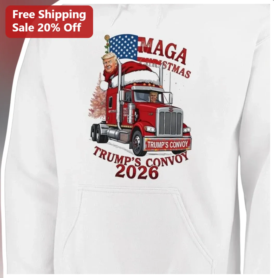 MAGA Christmas Trump's Convoy 2026 Graphic Hoodie for Men Holiday Gift available at our Los Angeles warehouse