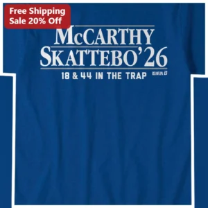 McCarthy 18 44 IN THE TRAP J.J. McCarthy Cam Skattebo Giants Fan Tee available at our Los Angeles warehouse